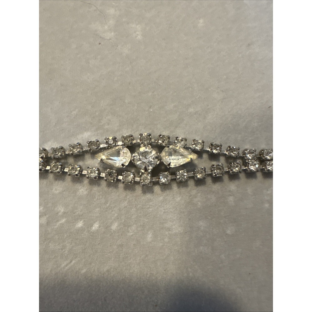 Vintage Rhinestone Cocktail Bracelet Silver Tone 7" Beautiful